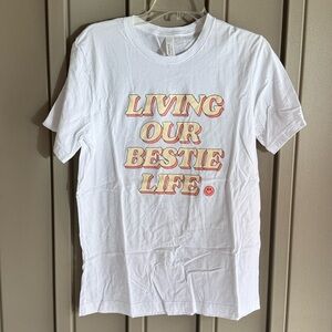 Mini & Mine Coral Bestie Life White Short Sleeve Shirt size Medium
